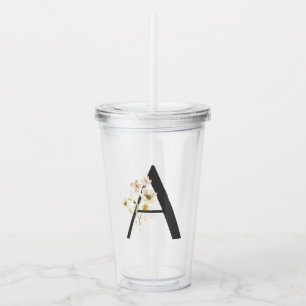 Watercolor Wildflower Bridesmaid Initial "A" Acrylic Tumbler