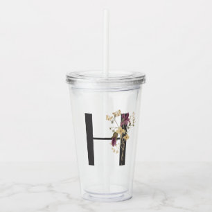 Watercolor Wildflower Bridesmaid Initial "H" Acrylic Tumbler