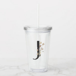 Watercolor Wildflower Bridesmaid Initial "J" Acrylic Tumbler
