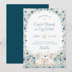 Watercolor Wildflower Bunnies Easter Sunday Brunch Invitation