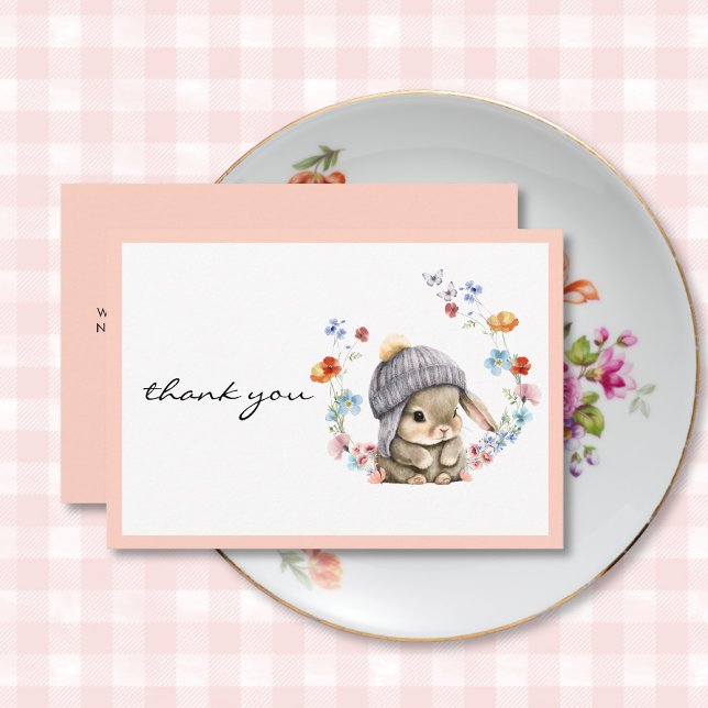Watercolor Wildflower Bunny 1st Birthday Thank You Card (Watercolor Wildflower Bunny 1st Birthday Thank You Card 1)