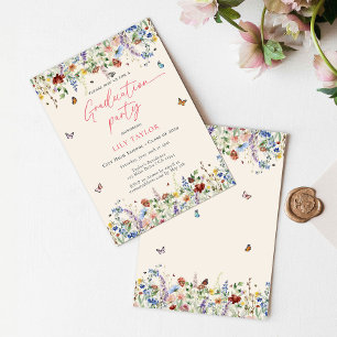 Watercolor Wildflower Butterflies Graduation Party Invitation