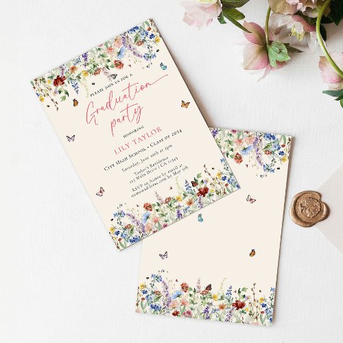 Watercolor Wildflower Butterflies Graduation Party