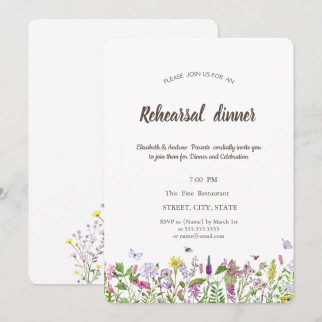 Watercolor Wildflower Butterflies Invitation (Front/Back)