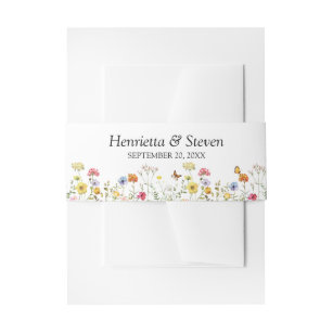 Watercolor Wildflower Butterfly Botanical Wedding Invitation Belly Band
