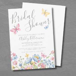 Watercolor Wildflower Butterfly Bridal Shower Invitation