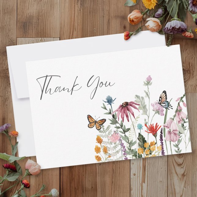 Watercolor Wildflower Butterfly Modern Wedding Thank You Card (Creator Uploaded)