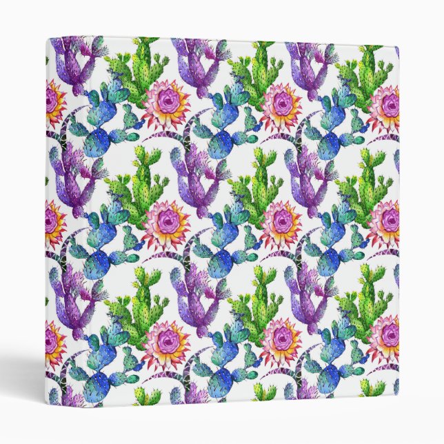 Watercolor Wildflower Cactus Pattern 3 Ring Binder (Front/Spine)