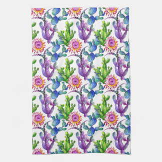 Watercolor Wildflower Cactus Pattern Kitchen Towel