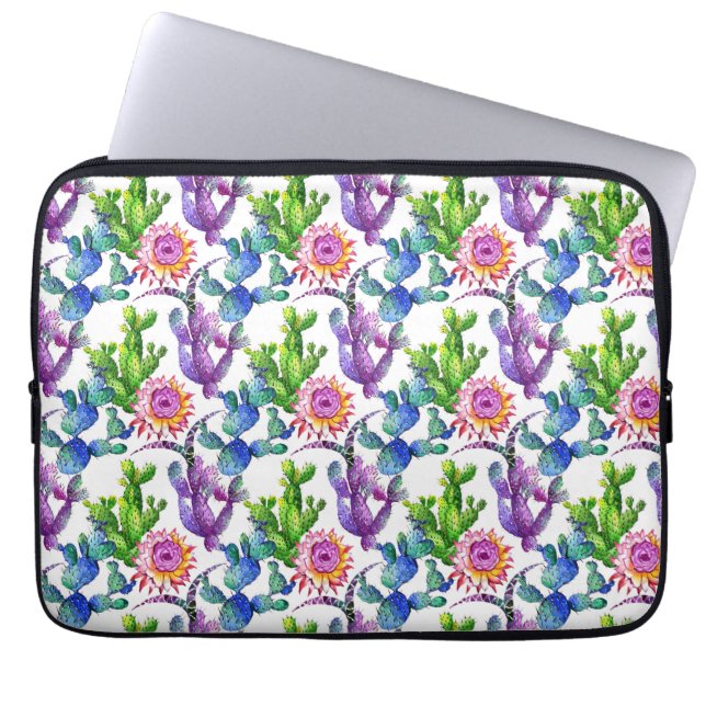 Watercolor Wildflower Cactus Pattern Laptop Sleeve (Front)
