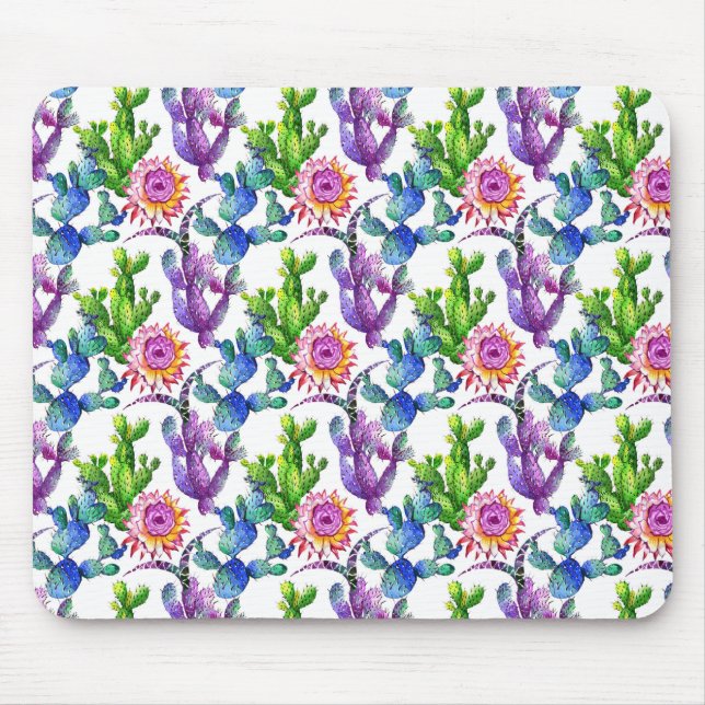Watercolor Wildflower Cactus Pattern Mouse Pad (Front)