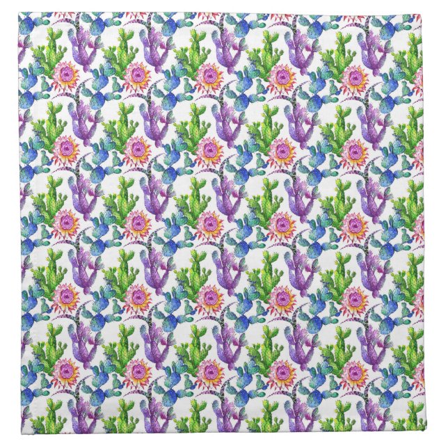 Watercolor Wildflower Cactus Pattern Napkin (Front)