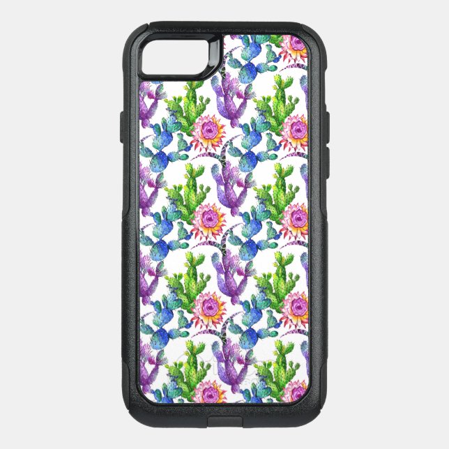 Watercolor Wildflower Cactus Pattern Otterbox iPhone Case (Back)
