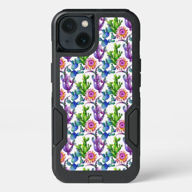 Watercolor Wildflower Cactus Pattern Otterbox iPhone Case (Back)