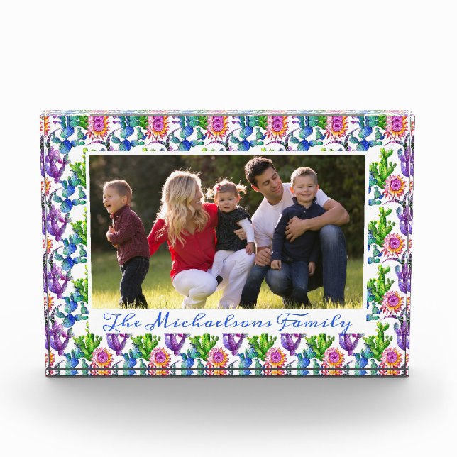 Watercolor Wildflower Cactus Pattern Photo Block (Front)