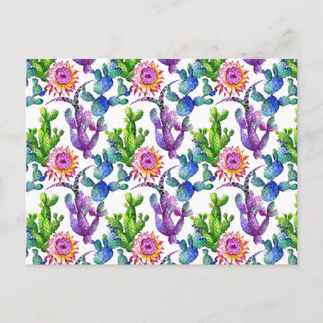 Watercolor Wildflower Cactus Pattern Postcard (Front)