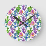 Watercolor Wildflower Cactus Pattern Round Clock
