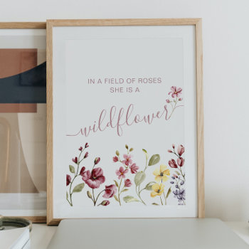 Watercolor Wildflower Calligraphy Mauve  Poster by DesignsByElina at Zazzle