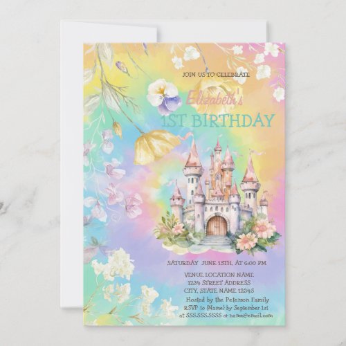 Watercolor Wildflower Castle Tie Dye Birthday   Invitation