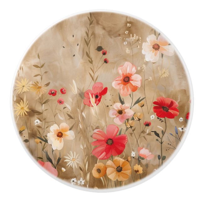 Watercolor Wildflower Ceramic Knob (Front)