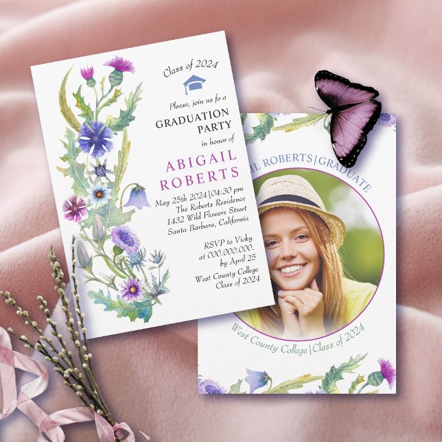 Watercolor wildflower Class Of 2025 graduation Invitation (Creator Uploaded)