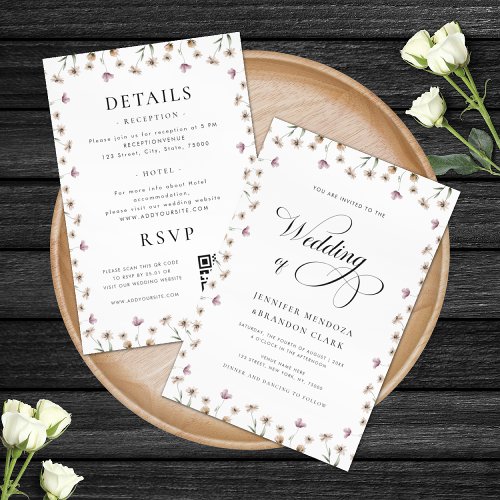 Watercolor Wildflower Classic Calligraphy Wedding Invitation