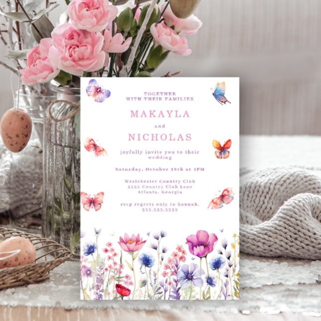 watercolor Wildflower colorful butterflies Wedding Invitation (Creator Uploaded)