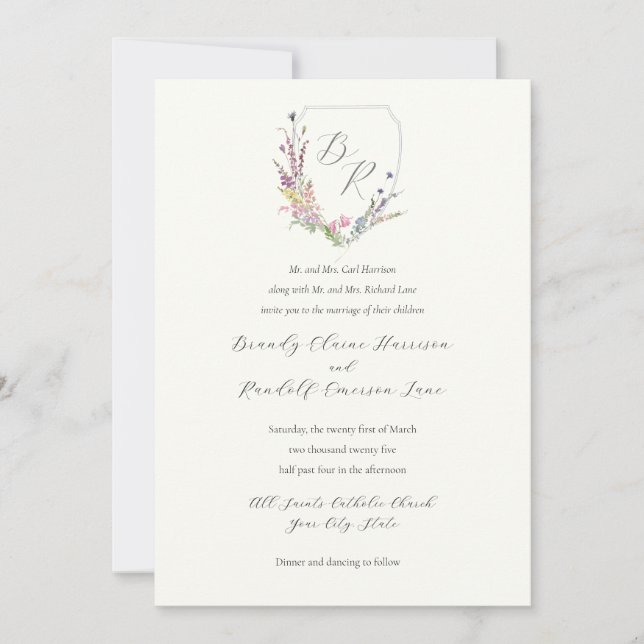 Watercolor Wildflower Crest Invitation (Front)