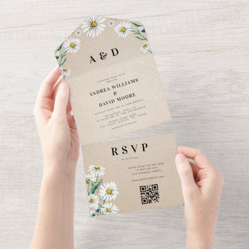 Watercolor Wildflower Daisy All in One Wedding All In One Invitation