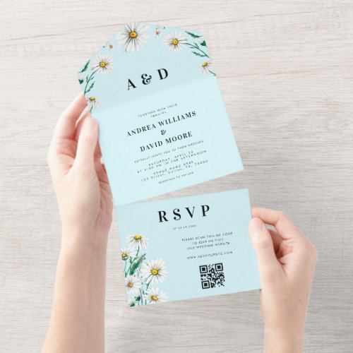 Watercolor Wildflower Daisy All in One Wedding All In One Invitation