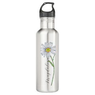 Watercolor Wildflower Daisy Elegant Script Name Stainless Steel Water Bottle