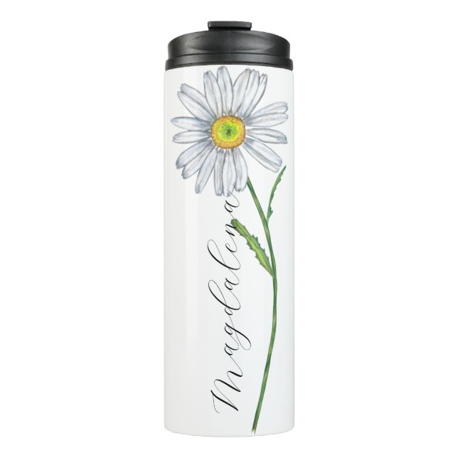 Watercolor Wildflower Daisy Elegant Script Name Thermal Tumbler (Front)