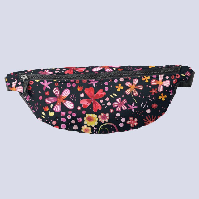 Watercolor Wildflower Dark Fanny Pack (Watercolor floral fanny pack)