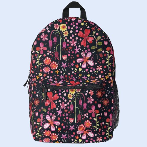 Watercolor Wildflower Dark Printed Backpack