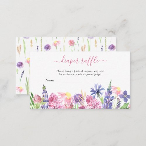 Watercolor Wildflower Diaper Raffle Baby Shower Enclosure Card