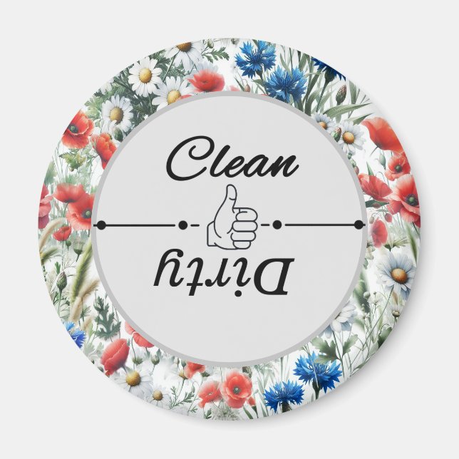Watercolor Wildflower Dishwasher Clean Dirty Magnet (Front)
