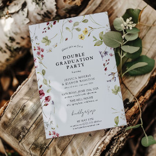 Watercolor Wildflower Double Graduation Party Invitation