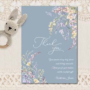 Watercolor Wildflower Dusty Blue Baby Shower Thank You Card