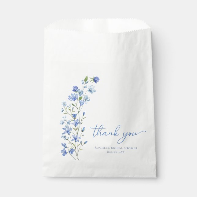 Watercolor Wildflower Dusty Blue Bridal Shower Favor Bag (Front)