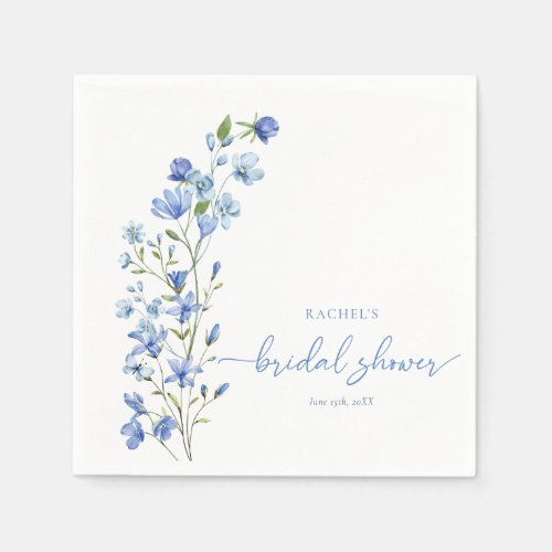 Watercolor Wildflower Dusty Blue Bridal Shower Napkins