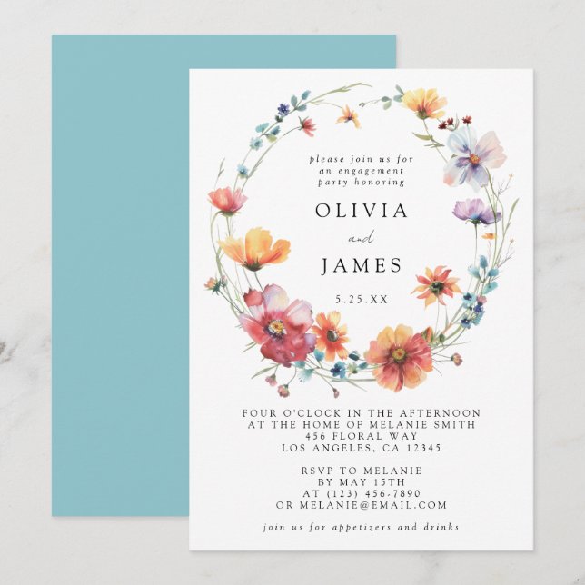Watercolor Wildflower Engagement Party Invitation (Front/Back)