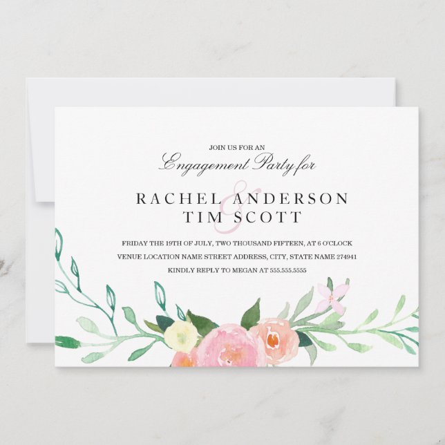Watercolor Wildflower Engagement Party Invite (Front)