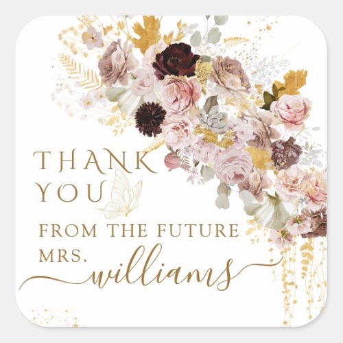 Watercolor Wildflower Fall Elegant Bridal Shower Square Sticker