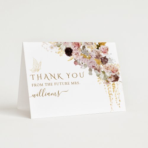Watercolor Wildflower Fall Elegant Bridal Shower Thank You Card