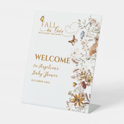 Watercolor Wildflower Fall in Love Baby Shower  Pedestal Sign