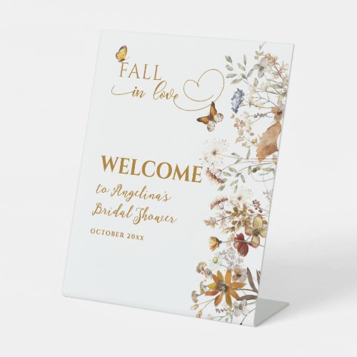 Watercolor Wildflower Fall in Love Bridal Shower  Pedestal Sign
