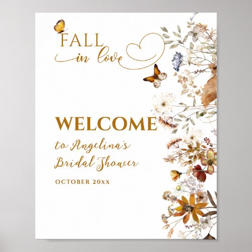 Watercolor Wildflower Fall in Love Bridal Shower Poster