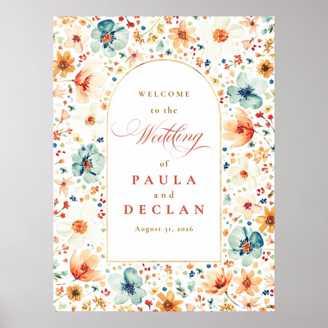 Watercolor Wildflower Fall Wedding Welcome Sign (Front)