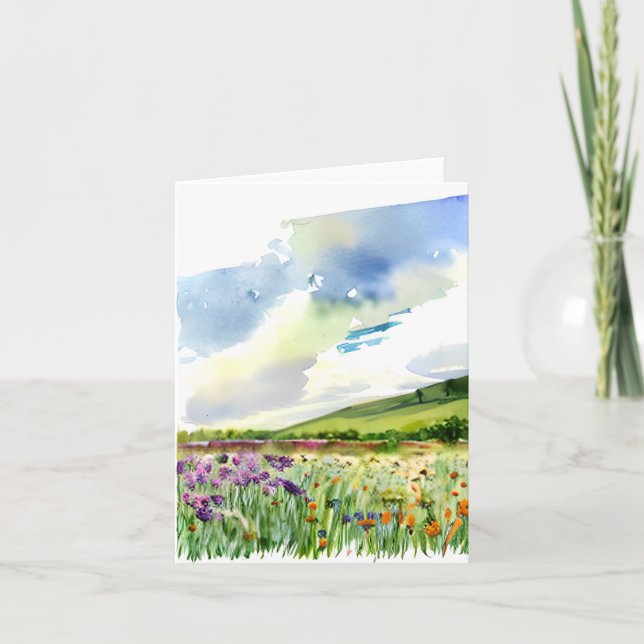 Watercolor wildflower field customizable card (Front)