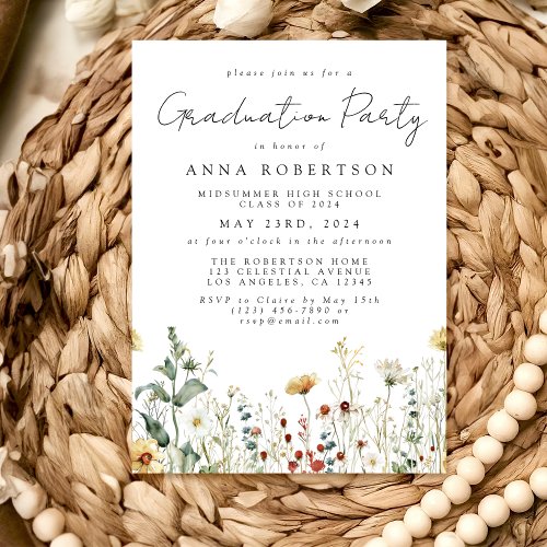 Watercolor Wildflower Field Graduation Party Invit